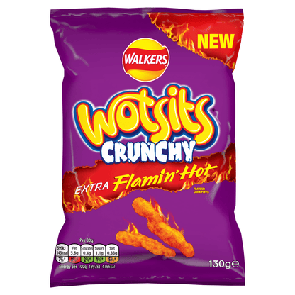 Wotsits Crunchy Extra Flamin' Hot Sharing Bag Crisps 130g - UK Food & Drink - 5000328026251