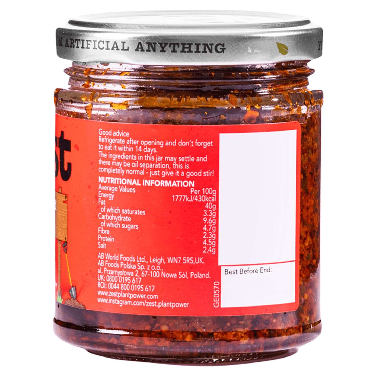 Zest Vegan Red Pesto 165g - UK Food & Drink - 5010338103590