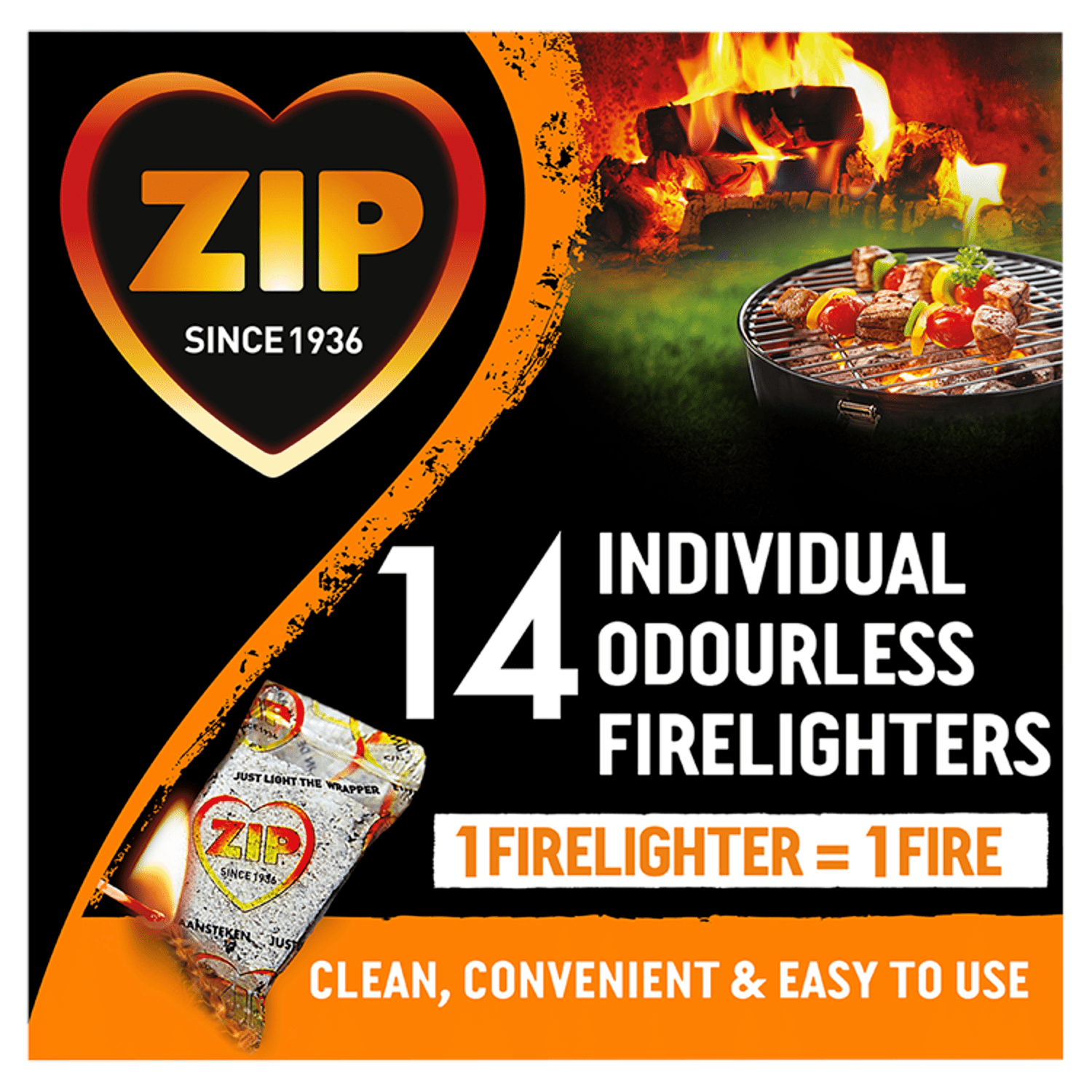 Zip 14 Individual Odourless Firelighters - UK Food & Drink - 5065000499211