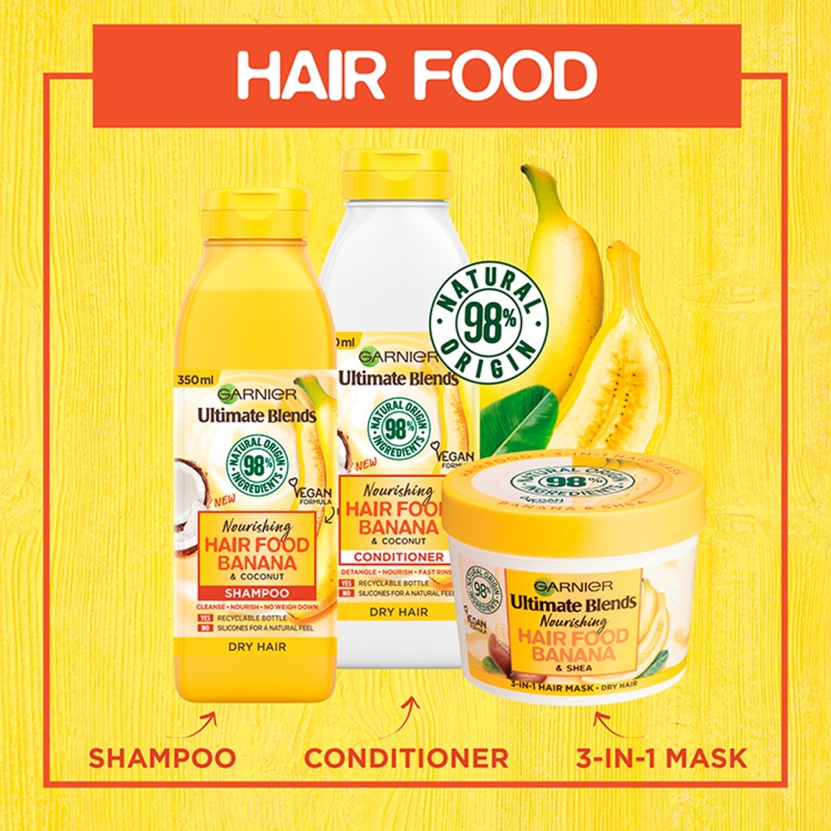 Garnier Ultimate Blends Hair Food Banana & Shea 3in1 Mask 390ml - Intamarque - Wholesale 3600542231572